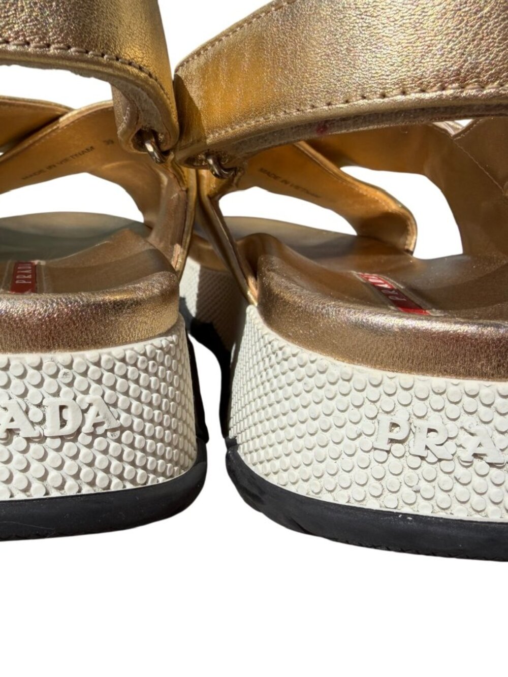 Prada Metallic Gold Leather Platform Slingback Sandals Size 39 / US 8.5 - Picture 3 of 6